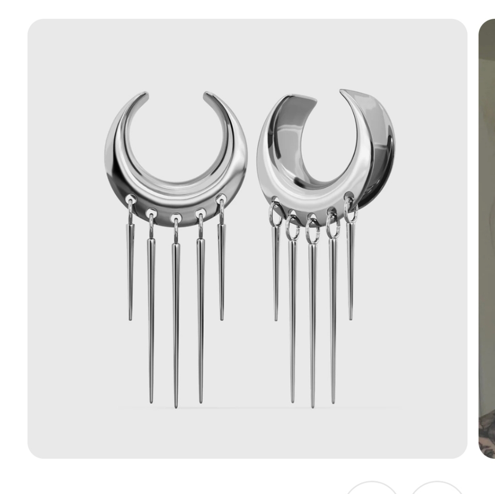 Silver Spike Hoop Earrings - Picture 3 of 4
